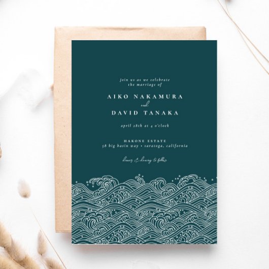 Japanse Ocean Waves Beach Wedding Kaart