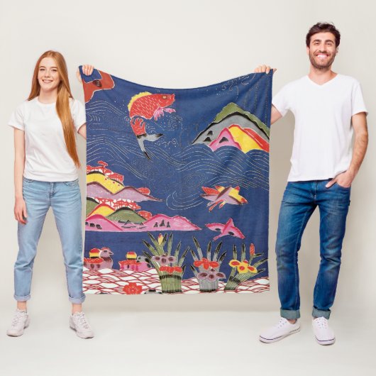 Japanse Okinawan-kleurstof (Bingata) Fleece Deken (In situ)