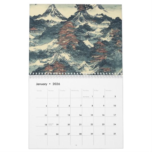 Japanse olieverschilderingslandschap kalender (Jan 2026)