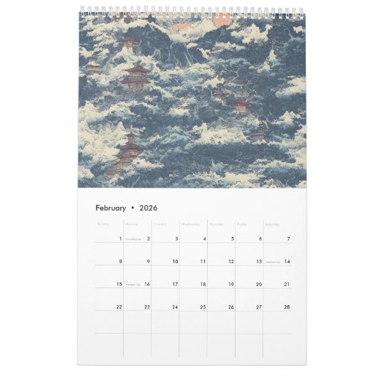 Japanse olieverschilderingslandschap kalender (Feb 2026)