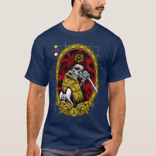 Japanse ondood skelet geisha duivel kunst katana S T-shirt