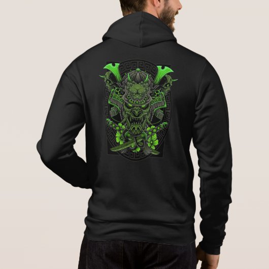 Japanse Oni Art Samurai Skull Hoodie (Achterkant)