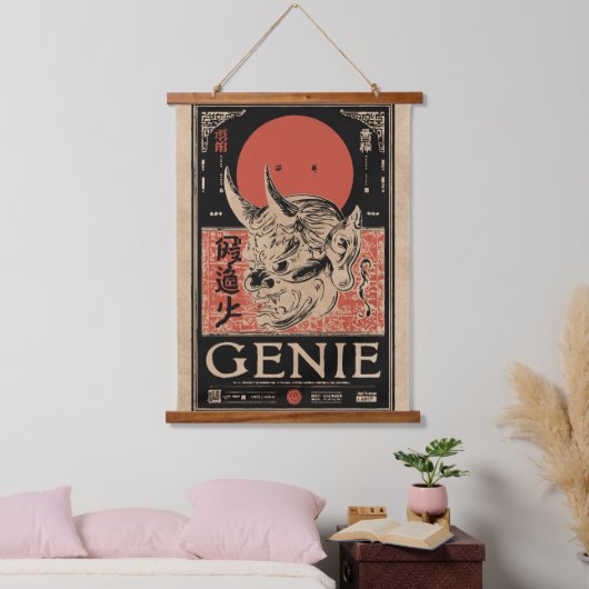Japanse Oni Mask Art | Wabi Sabi Genie Design Hangend Wandkleed (Slaapkamer)