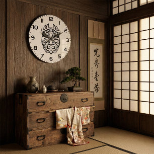 Japanse Oni-masker Tribale Demon Line Art Grote Klok