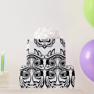 Japanse Oni-masker Tribale Demon Linekunst Cadeaupapier