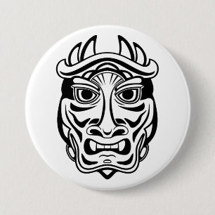 Japanse Oni-masker Tribale Demon Linekunst Ronde Button 7,6 Cm