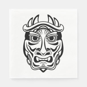 Japanse Oni-masker Tribale Demon Linekunst Servet
