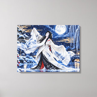 Japanse Onnagata Sneeuwmaan Canvasprint Canvas Afdruk