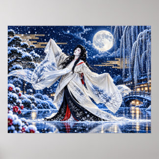 Japanse Onnagata Sneeuwmaanposter Poster