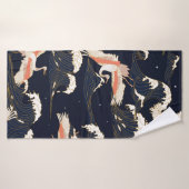 japanse ooievaars in  stijl op groene achtergrond badhanddoek (Badhanddoek)