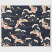 japanse ooievaars in  stijl op groene achtergrond cadeaupapier (Vlak)