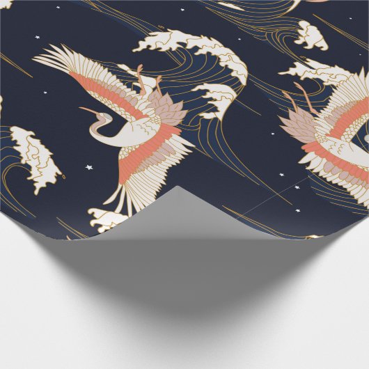 japanse ooievaars in  stijl op groene achtergrond cadeaupapier (Hoek)