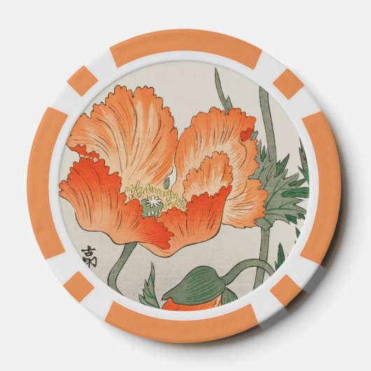  japanse Oranje papaverbloem, ohara koson Poker Chips (Achterkant)