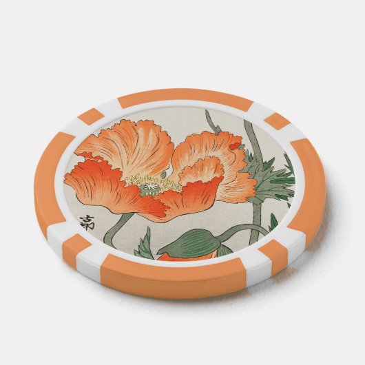  japanse Oranje papaverbloem, ohara koson Poker Chips (Enkel)