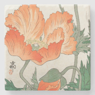  japanse Oranje papaverbloem, ohara koson Stenen Onderzetter