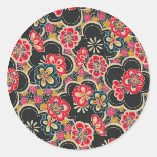 Japanse origami Design Multi-Color Flowers Kimono Ronde Sticker