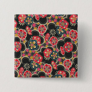 Japanse origami Design Multi-Color Flowers Kimono Vierkante Button 5,1 Cm