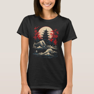 Japanse Pagoda Sunset Cherry Blossom Art T-shirt