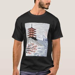 Japanse Pagode Berg Fuji Kersenbloesem Landschap T-shirt