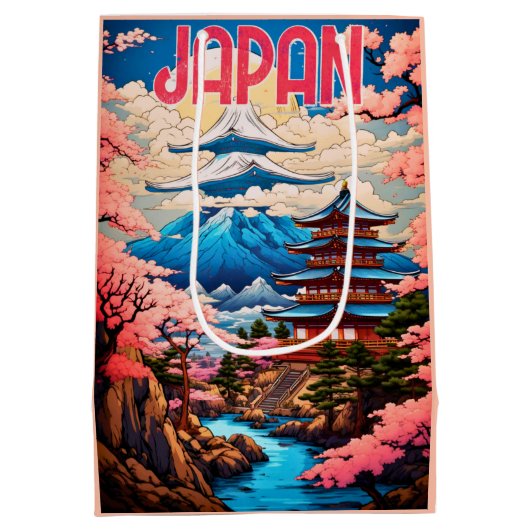 japanse pagode en kersenbloesembomen medium cadeauzakje (Achterkant)
