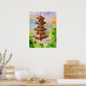 Japanse Pagode in de herfst Poster (Keuken)