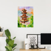Japanse Pagode in de herfst Poster (Thuiskantoor)