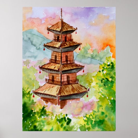 Japanse Pagode in de herfst Poster (Voorkant)