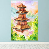 Japanse Pagode in Herfstbos Canvas Afdruk (Insitu (Houten vloer))