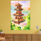 Japanse Pagode in Herfstbos Canvas Afdruk (Insitu (Woonkamer))