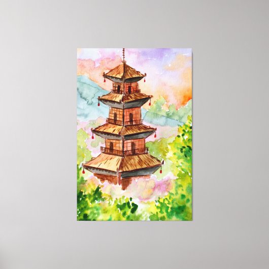 Japanse Pagode in Herfstbos Canvas Afdruk (Voorkant)