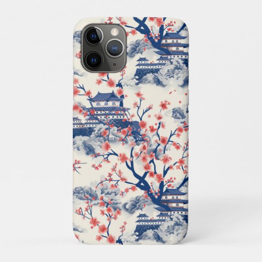 Japanse Pagode Kersenbloesem Blauwe Crème Case-Mate iPhone Case (Achterkant)