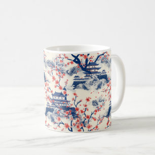 Japanse Pagode Kersenbloesem Blauwe Crème Koffiemok