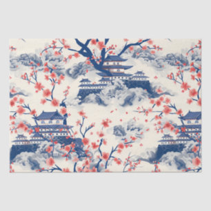 Japanse Pagode Kersenbloesem Blauwe Crème Tissuepapier