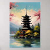 Japanse pagode op Rocky Shore Poster (Voorkant)