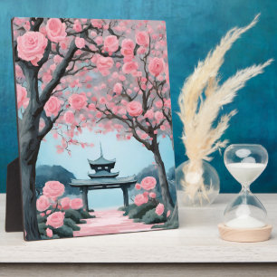 Japanse Pagode Roze Kersenbloesem Boom Fotoplaat