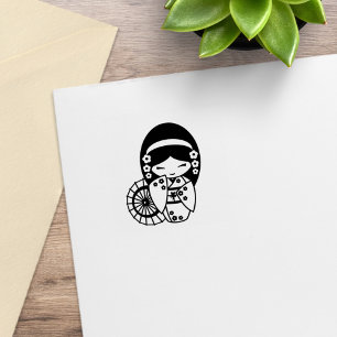 Japanse Paraplu Geisha Meisje in Kimono 2 Rubberstempel