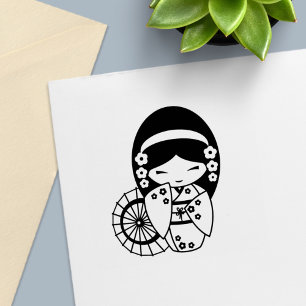 Japanse Paraplu Meisje in Kimono Kleur Me Zelfinktende Stempel