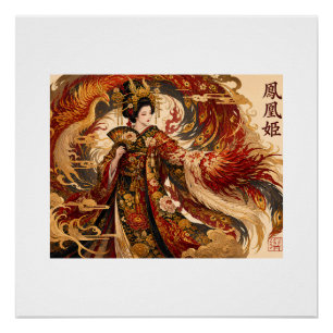 Japanse Phoenix Geisha Kunst Mythologie Design Perfect Poster