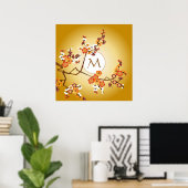 Japanse plum Blossom Moon Gold Oranje Red Branch Poster (Thuiskantoor)