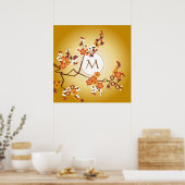 Japanse plum Blossom Moon Gold Oranje Red Branch Poster (Keuken)