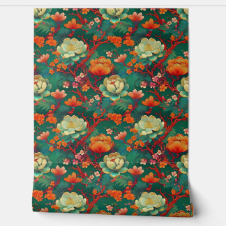 Japanse pony's op smaragd behang