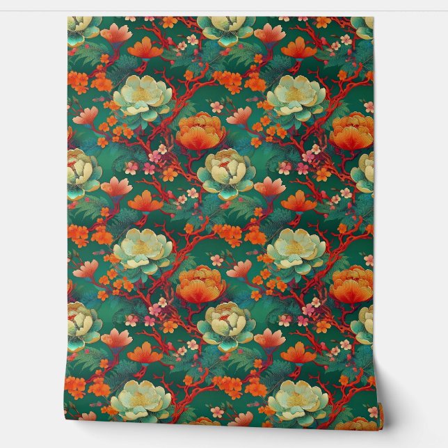 Japanse pony's op smaragd behang (Afrollen)