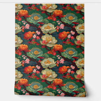 Japanse pony's op smaragd behang