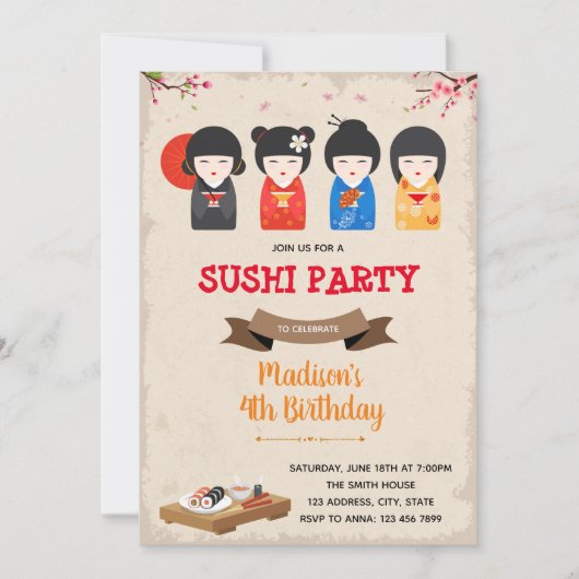 Japanse pop en sushi-jarig Uitnodiging (Voorkant)