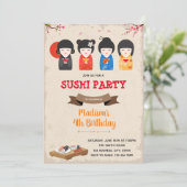 Japanse pop en sushi-jarig Uitnodiging (Staand voorkant)