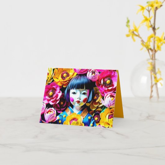 Japanse pop met pioenrozen Origami 3HGC Kaart (Gele Bloem)