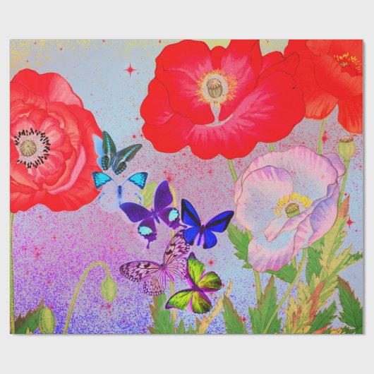 JAPANSE POPPIËNTEN EN BUTTERFLIES VOOR het verpakk Cadeaupapier (Vlak)