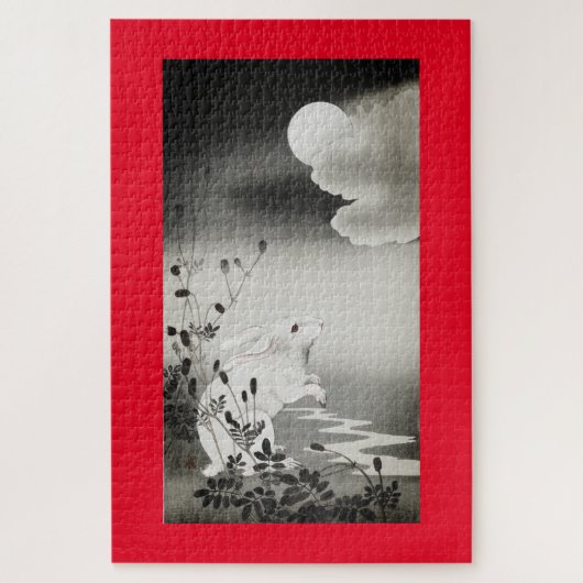 Japanse printkonijn beschouwt de moonpuzzel als ee legpuzzel (Verticaal)