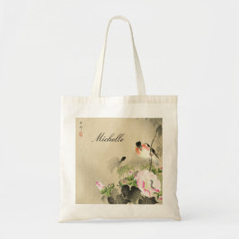 Japanse printvogel en roze bloesems Tote Bag