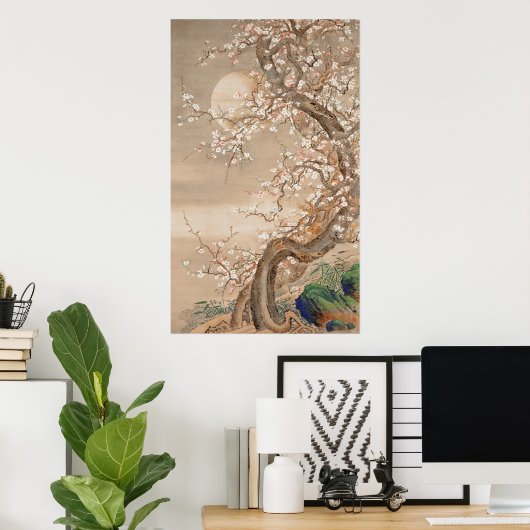 Japanse pruimenbloesems in maanlicht (18e eeuw) poster (Thuiskantoor)